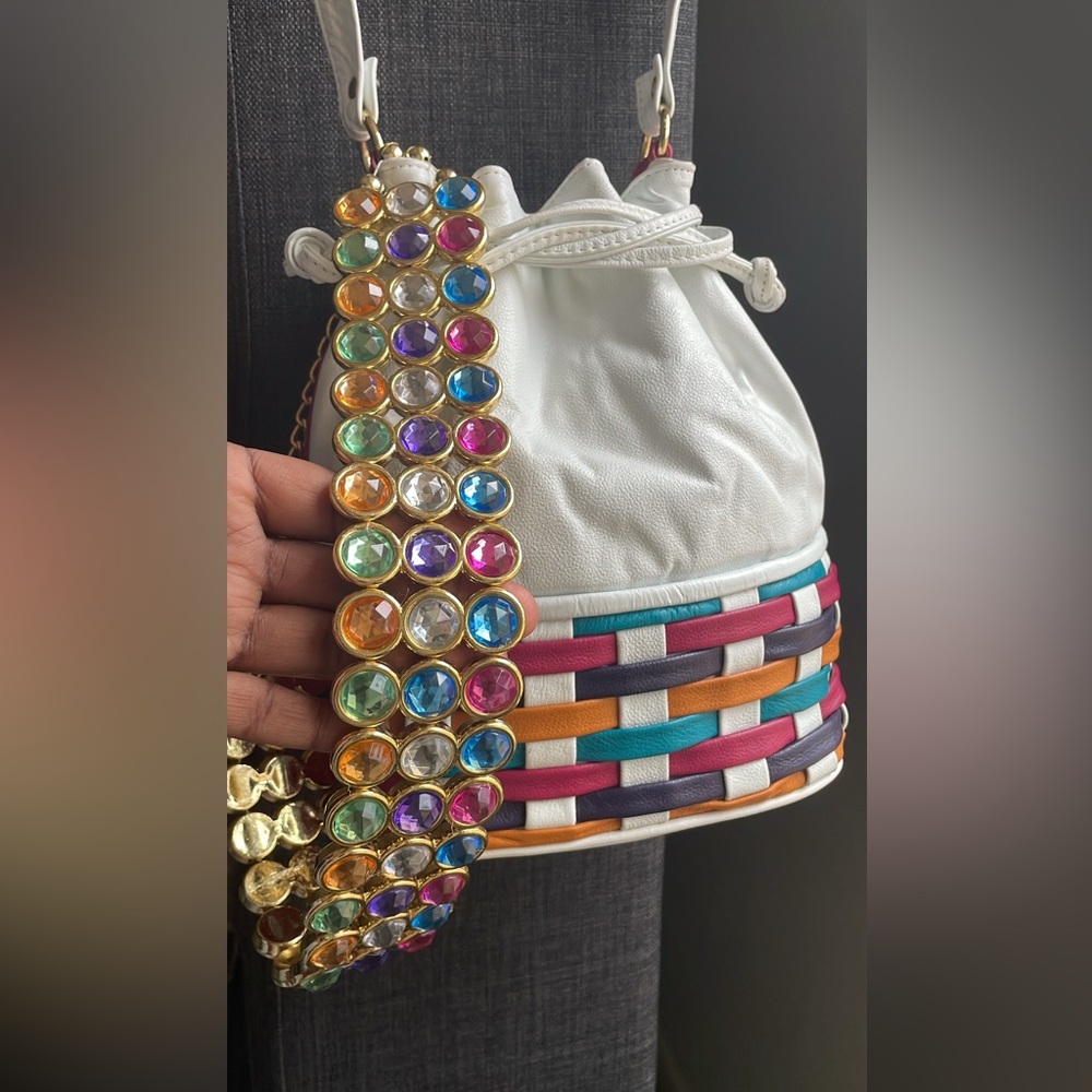 Vintage multi colored bag and 34 inch gem belt bundle